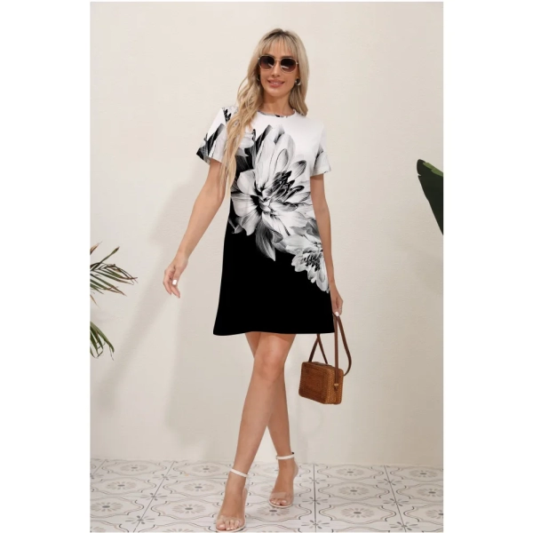 2024 Y2K Casual Fit Round Neck Women's Summer Dress Print Party Women's New Summer Pullover Short Sleeve Dress Fashion Dress