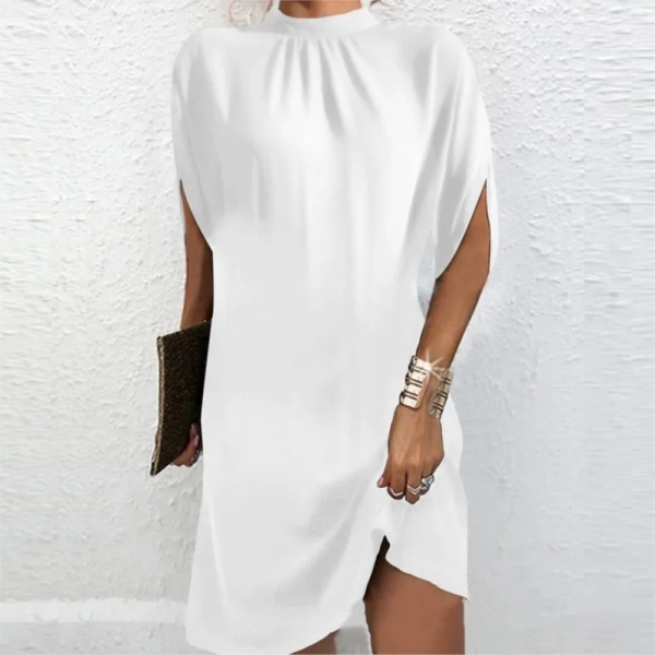 Dresses For Women 2024 Spring Summer Fashion Round Neck Ruched Loose Casual Bat Sleeve Office Lady Party Dress S-XXL Vestidos