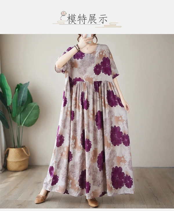 Elegant Floral Printed Boho Maxi Dress Women's Summer Sundress 2024 Half Sleeve Maxi Vestidos Female Casual O Neck Floral Robes