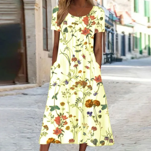 Loose Short Sleeved Printed Bohemian Long Dress For Women 2024 Summer Round Neck Floral Print Large Swing Dress Vestido Casual