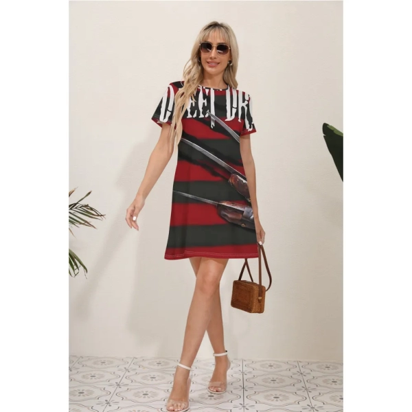 2024 Y2K Casual Fit Round Neck Women's Summer Dress Print Party Women's New Summer Pullover Short Sleeve Dress Fashion Dress