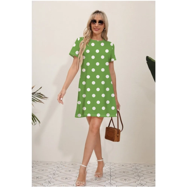 Elegant Women's Summer Midi Dress Red Dot 3D Printed Round Neck Short Sleeve Comfortable Casual Women's Dress платье лето