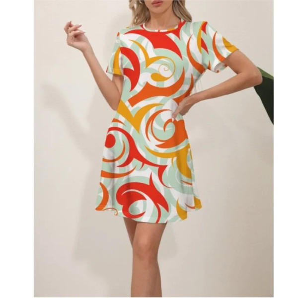 2024 Summer New Beach Style Leisure Holiday Dress Women's Fashion Short sleeved Round Neck Gradient Print Dress Y2K