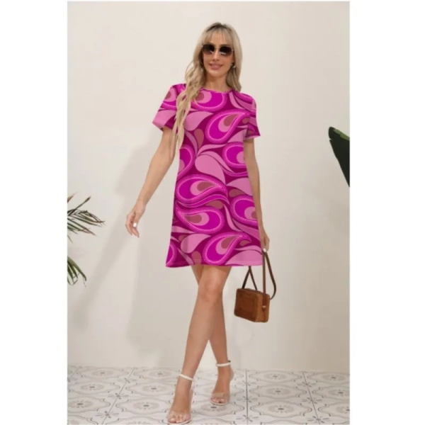 Elegant Women's Midi Dress Flower 2024 Summer Slim Fit Short Sleeve Round Neck Dress Beach Vacation Women's S-XXL