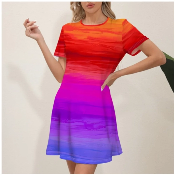 2024 Summer New Beach Style Leisure Holiday Dress Women's Fashion Short sleeved Round Neck Gradient Print Dress Y2K