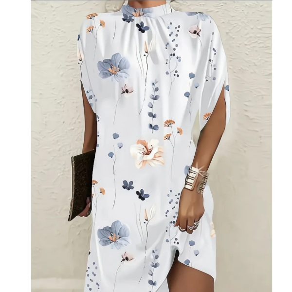 Dresses For Women 2024 Spring Summer Fashion Round Neck Ruched Loose Casual Bat Sleeve Office Lady Party Dress S-XXL Vestidos