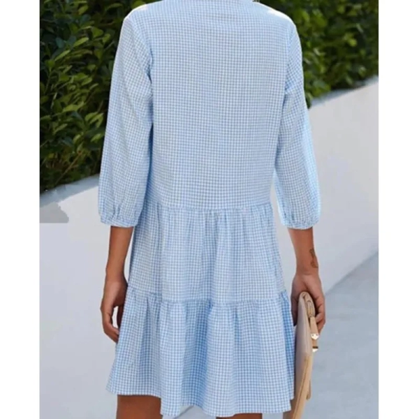 2024 Spring and Autumn Midi Women's Fashion Dress Five Sleeve Women Checkered Stand Collar Shirt Vestidos Verano Vestidos Dress