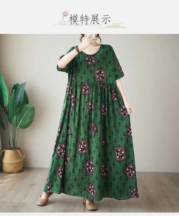 Elegant Floral Printed Boho Maxi Dress Women's Summer Sundress 2024 Half Sleeve Maxi Vestidos Female Casual O Neck Floral Robes