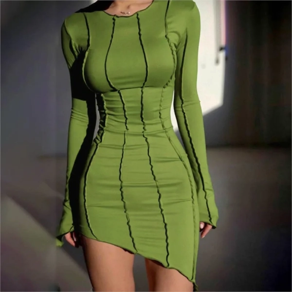 Women dress 2023 autumn new solid color O Neck Bag Hip Slim sexy Irregular vestidos fashion party Ladies Bodycon dresses MsChuh