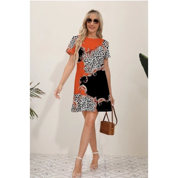 2024 Y2K Casual Fit Round Neck Women's Summer Dress Print Party Women's New Summer Pullover Short Sleeve Dress Fashion Dress