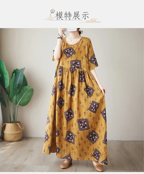 Elegant Floral Printed Boho Maxi Dress Women's Summer Sundress 2024 Half Sleeve Maxi Vestidos Female Casual O Neck Floral Robes