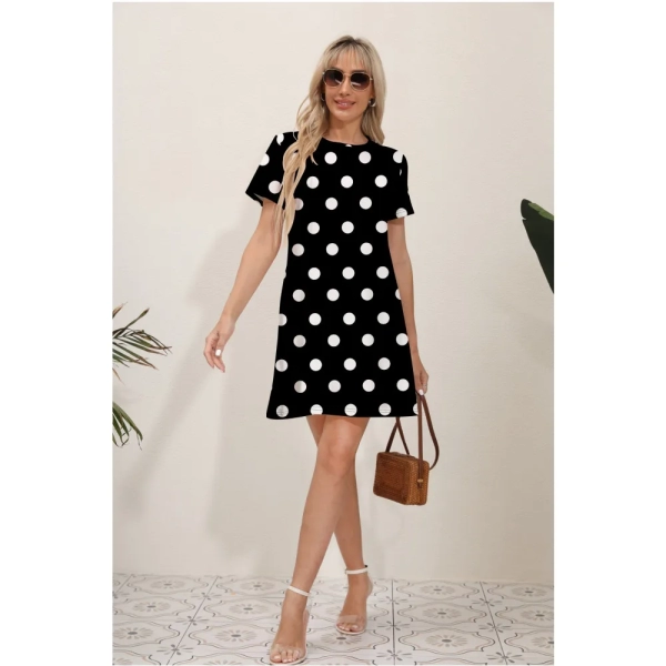 Elegant Women's Summer Midi Dress Red Dot 3D Printed Round Neck Short Sleeve Comfortable Casual Women's Dress платье лето