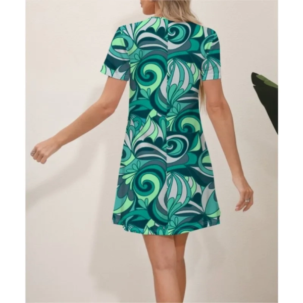 2024 Summer New Beach Style Leisure Holiday Dress Women's Fashion Short sleeved Round Neck Gradient Print Dress Y2K