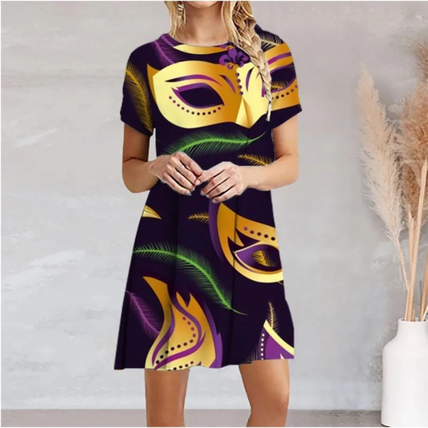 Multi Color Tie Dye Pattern Print Dress For Women Summer Beach 2023 New Sundress Casual Short Sleeve 3D Pattern Loose Mini Dress